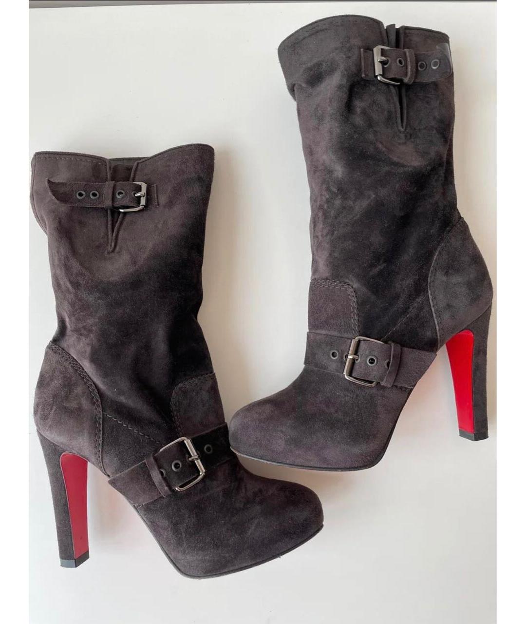 CHRISTIAN LOUBOUTIN Коричневые замшевые полусапоги, фото 4