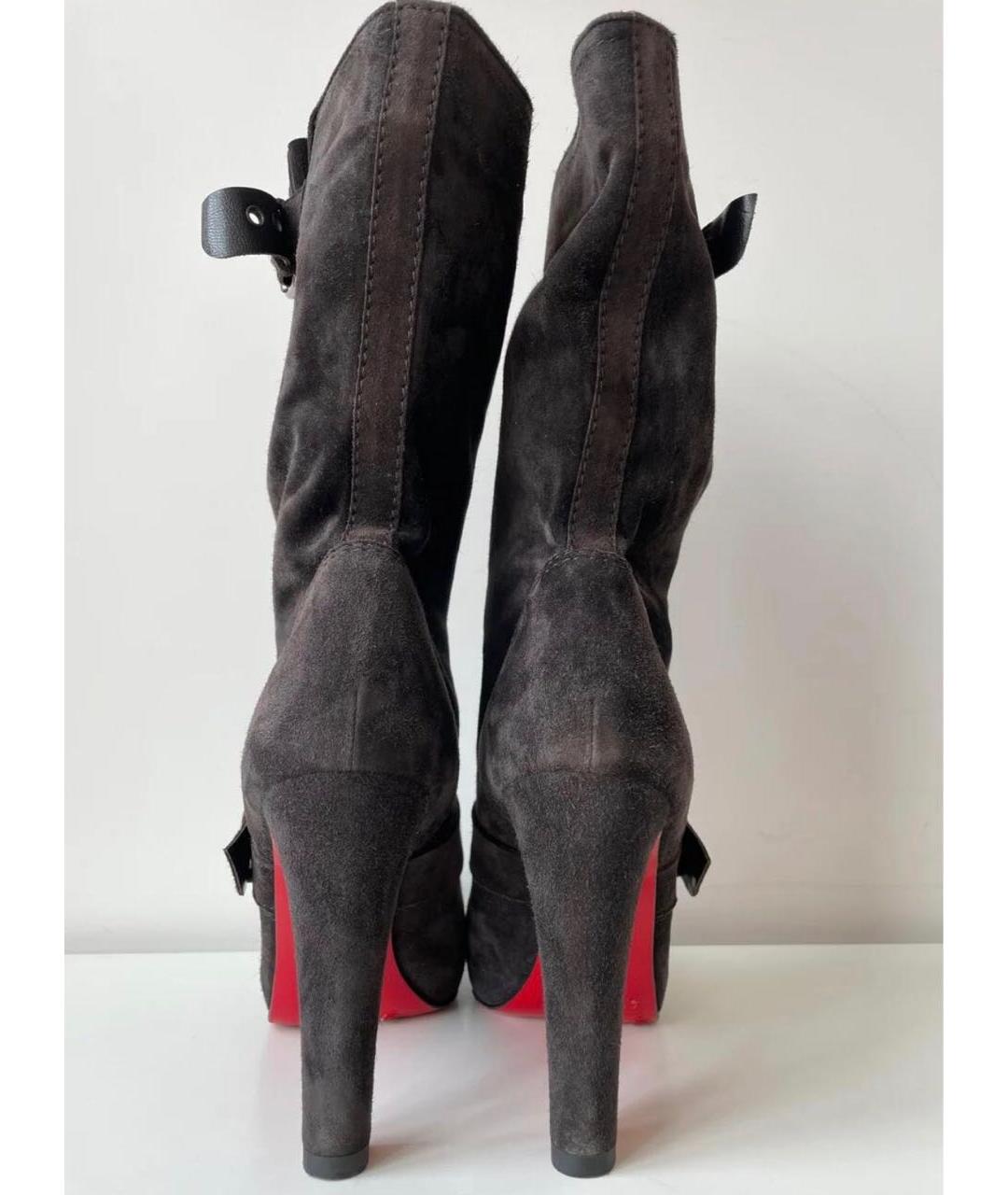CHRISTIAN LOUBOUTIN Коричневые замшевые полусапоги, фото 2