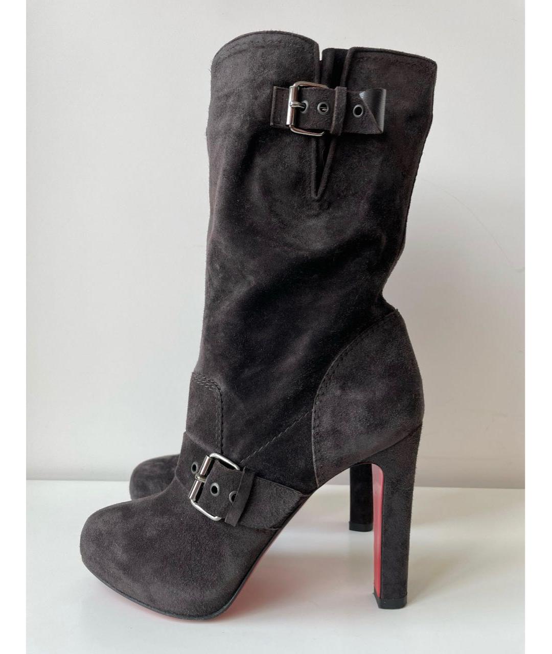 CHRISTIAN LOUBOUTIN Коричневые замшевые полусапоги, фото 7