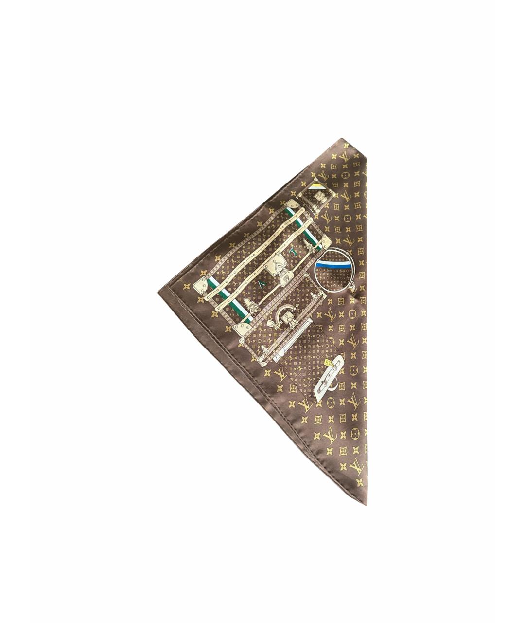 LOUIS VUITTON Коричневый шелковый платок, фото 1
