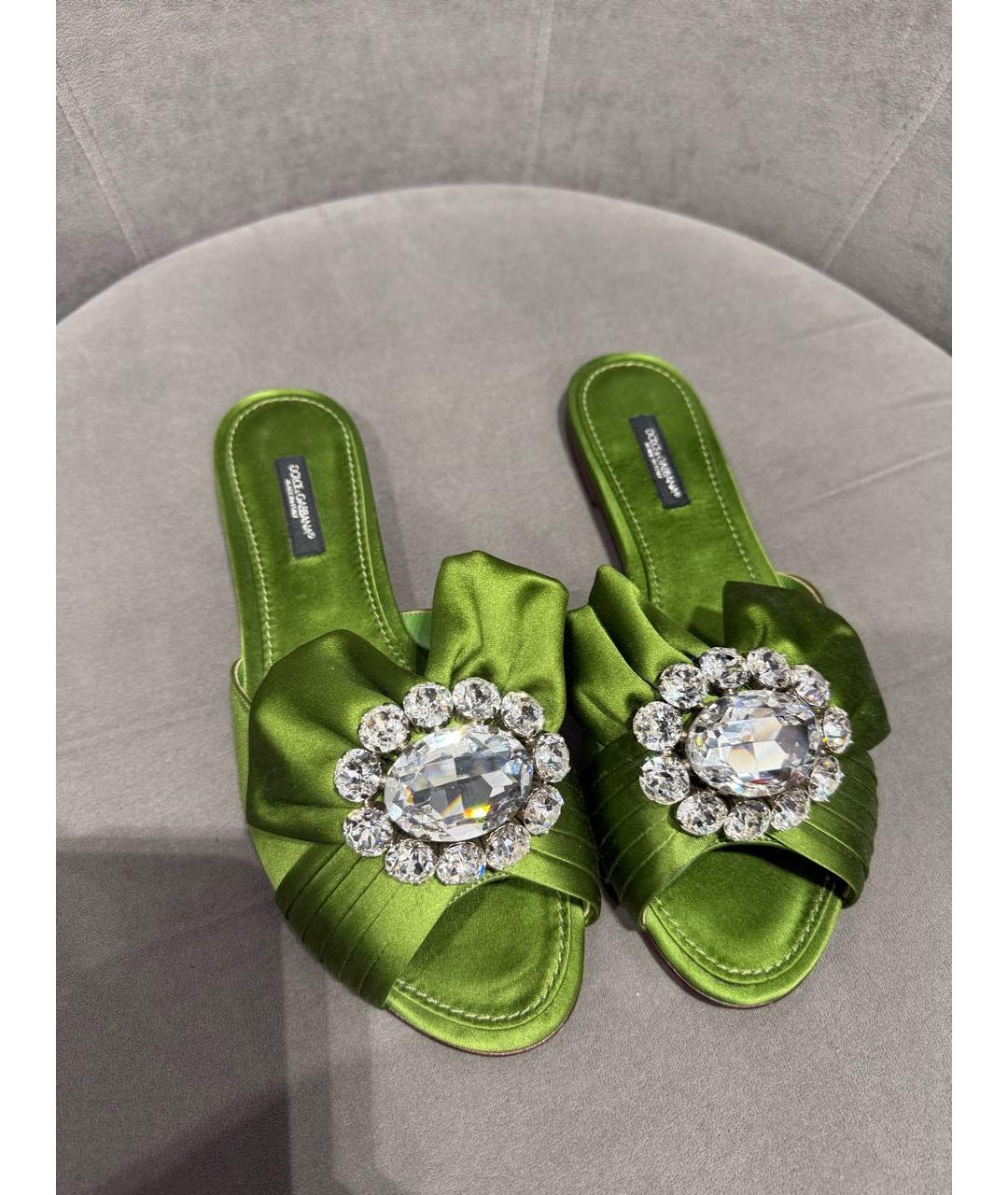 DOLCE&GABBANA Зеленые текстильные шлепанцы, фото 6
