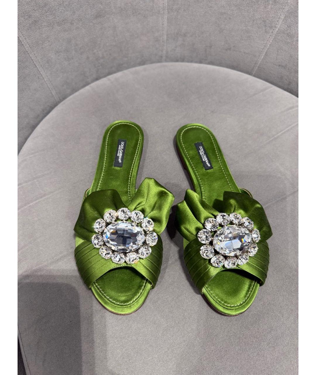 DOLCE&GABBANA Зеленые текстильные шлепанцы, фото 2