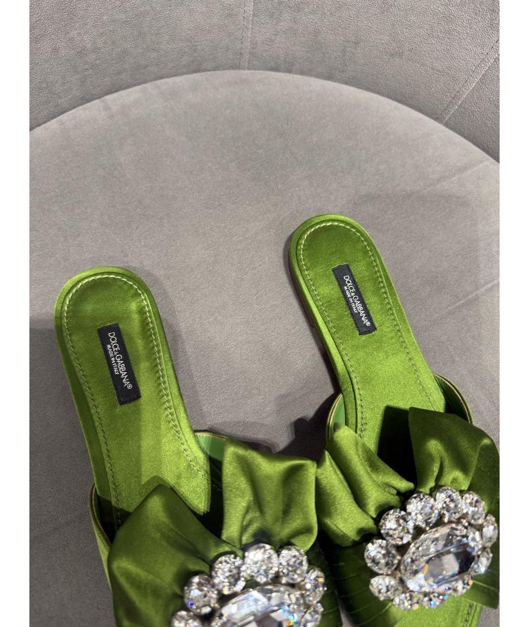 DOLCE&GABBANA Зеленые текстильные шлепанцы, фото 7