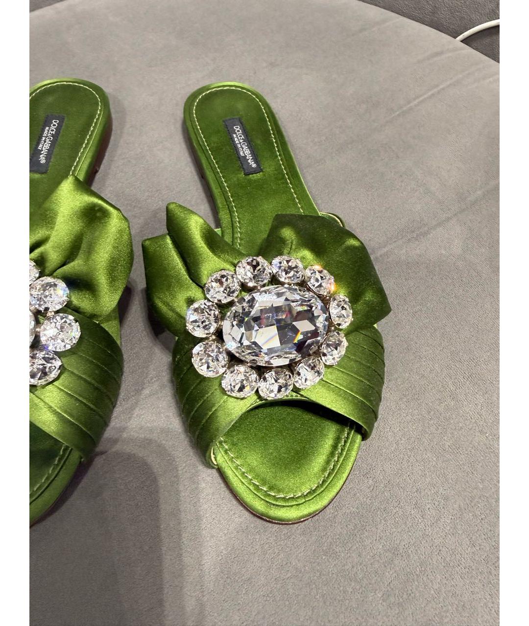 DOLCE&GABBANA Зеленые текстильные шлепанцы, фото 4