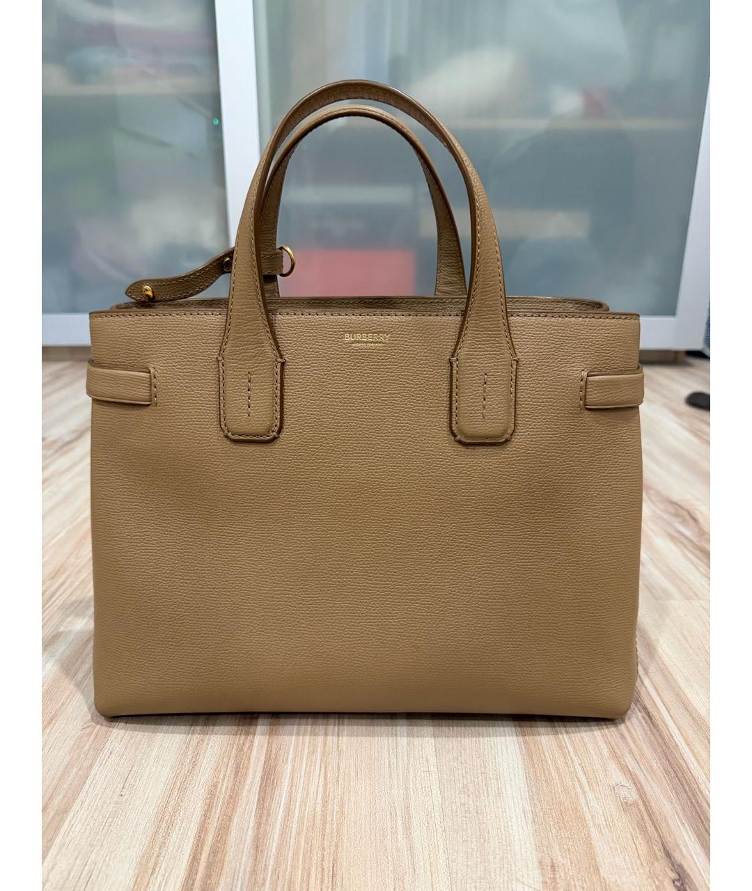 BURBERRY Бежевая кожаная сумка с короткими ручками, фото 5