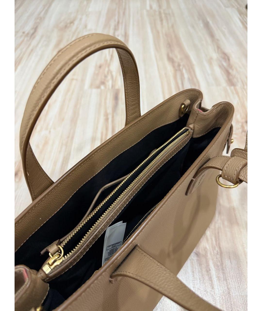 BURBERRY Бежевая кожаная сумка с короткими ручками, фото 4