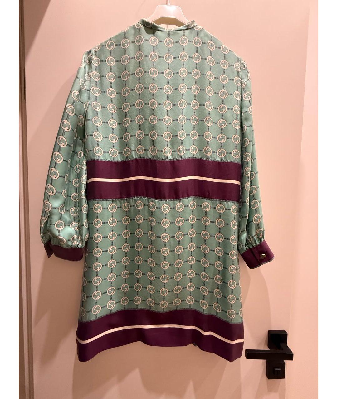 GUCCI Бирюзовое шелковое повседневное платье, фото 2