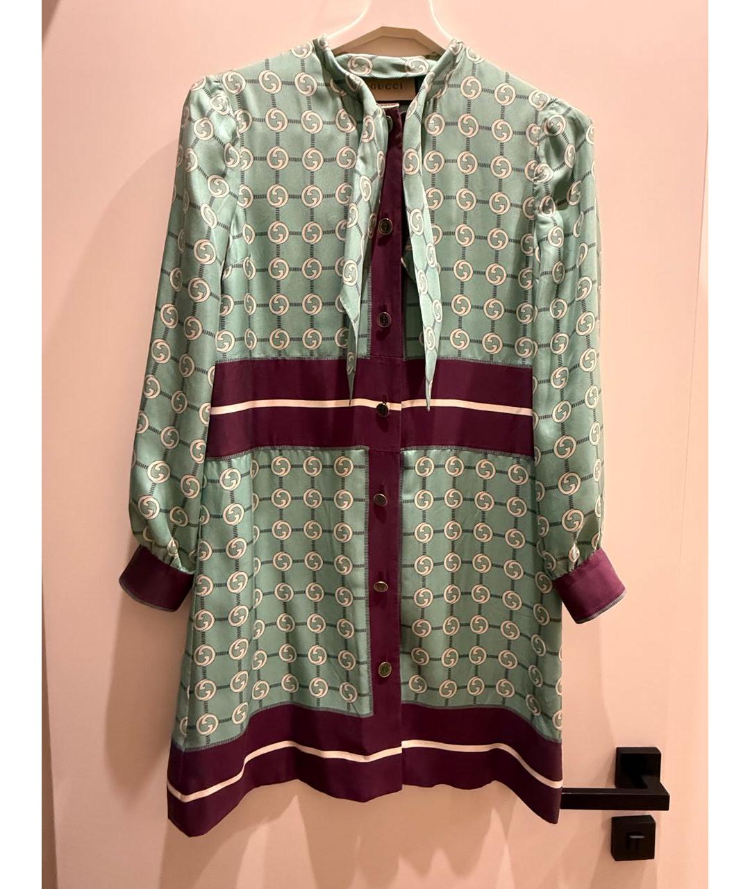 GUCCI Бирюзовое шелковое повседневное платье, фото 6