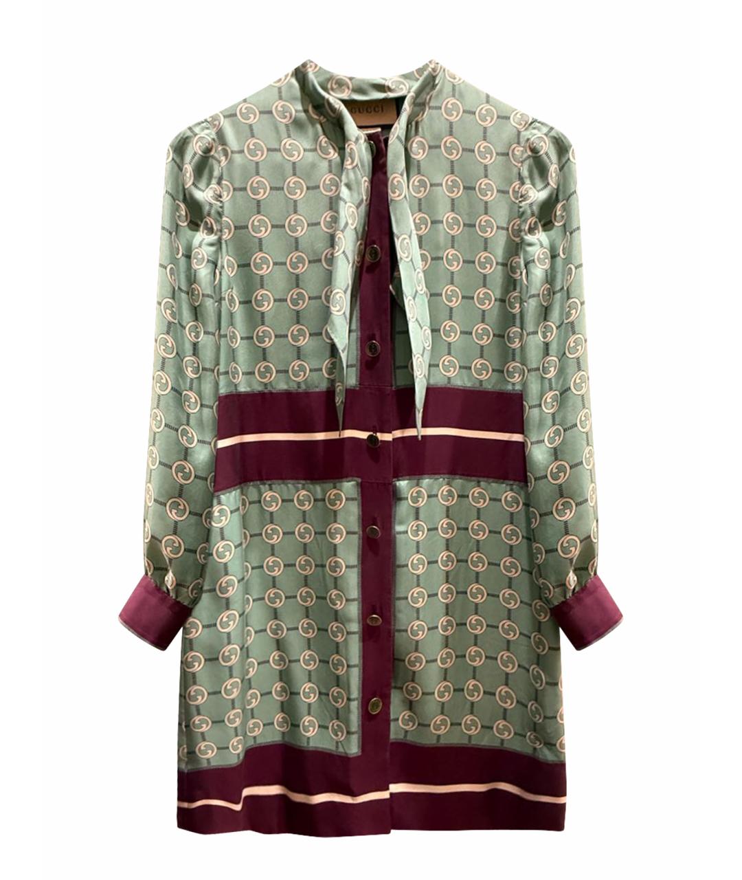 GUCCI Бирюзовое шелковое повседневное платье, фото 1