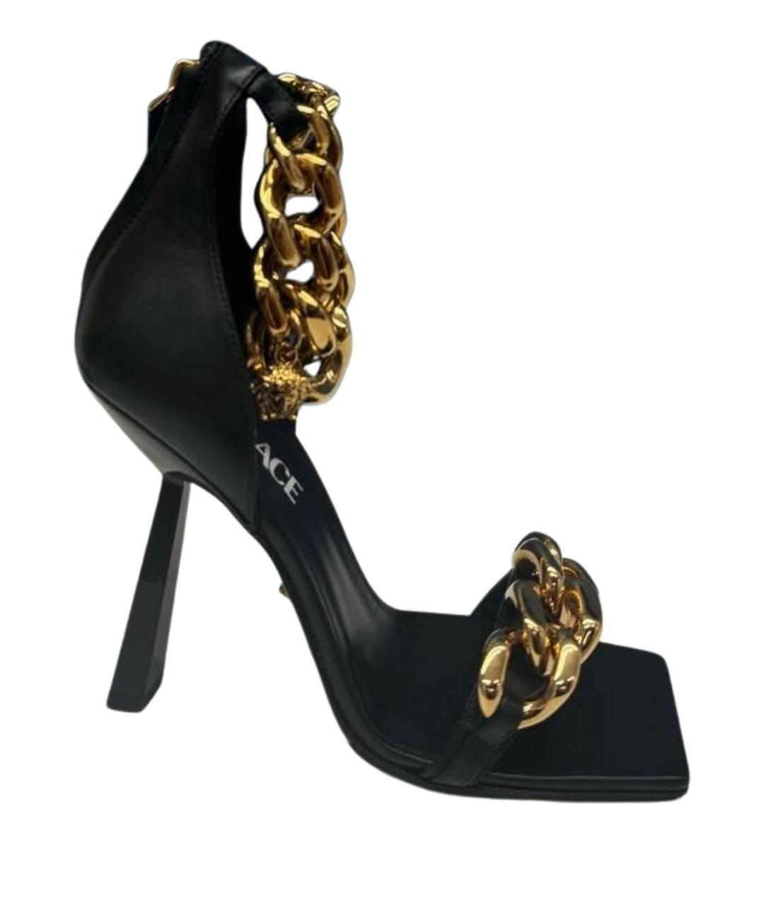 VERSACE Черные кожаные босоножки, фото 1