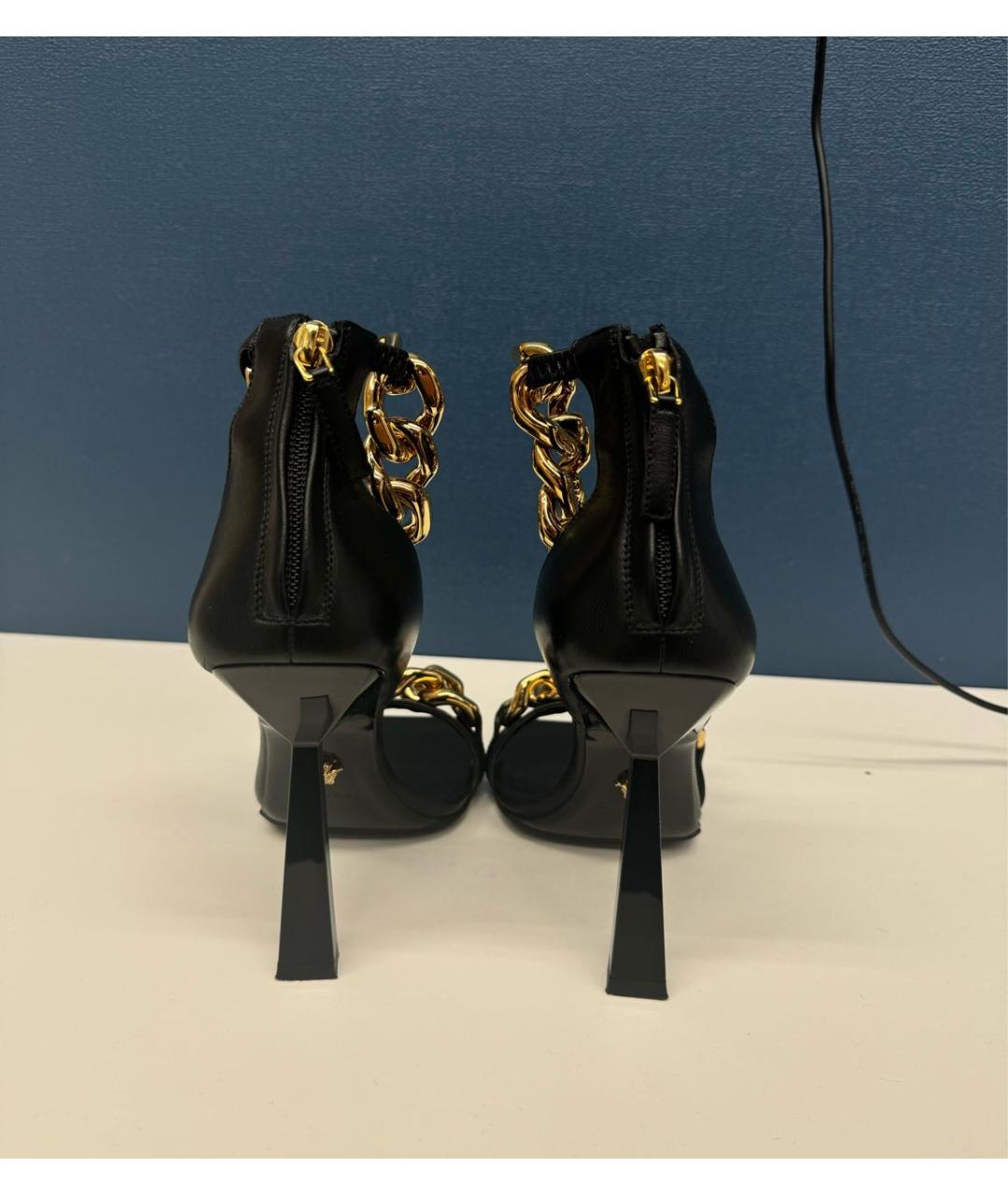 VERSACE Черные кожаные босоножки, фото 4