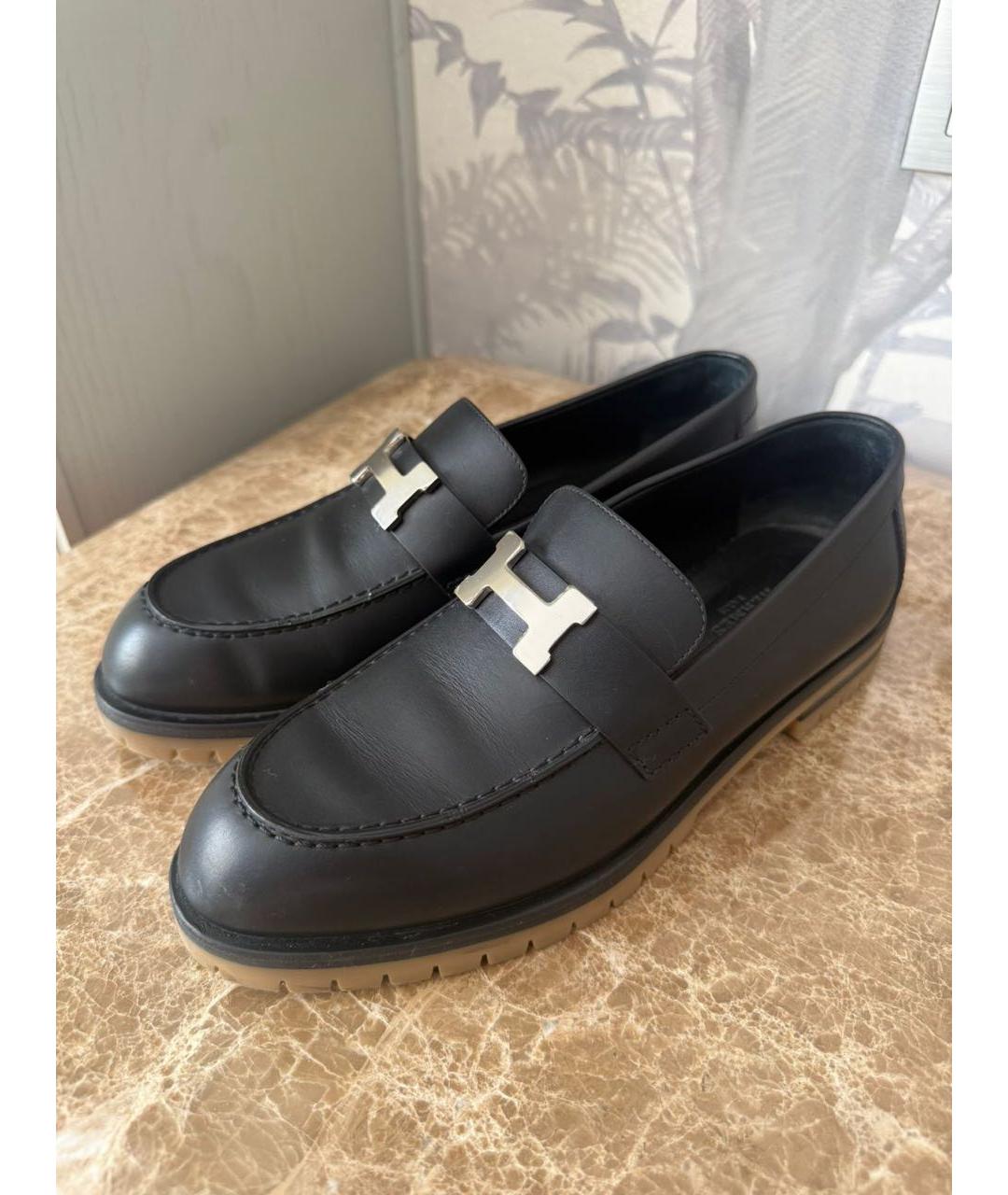 HERMES Черные кожаные лоферы, фото 6