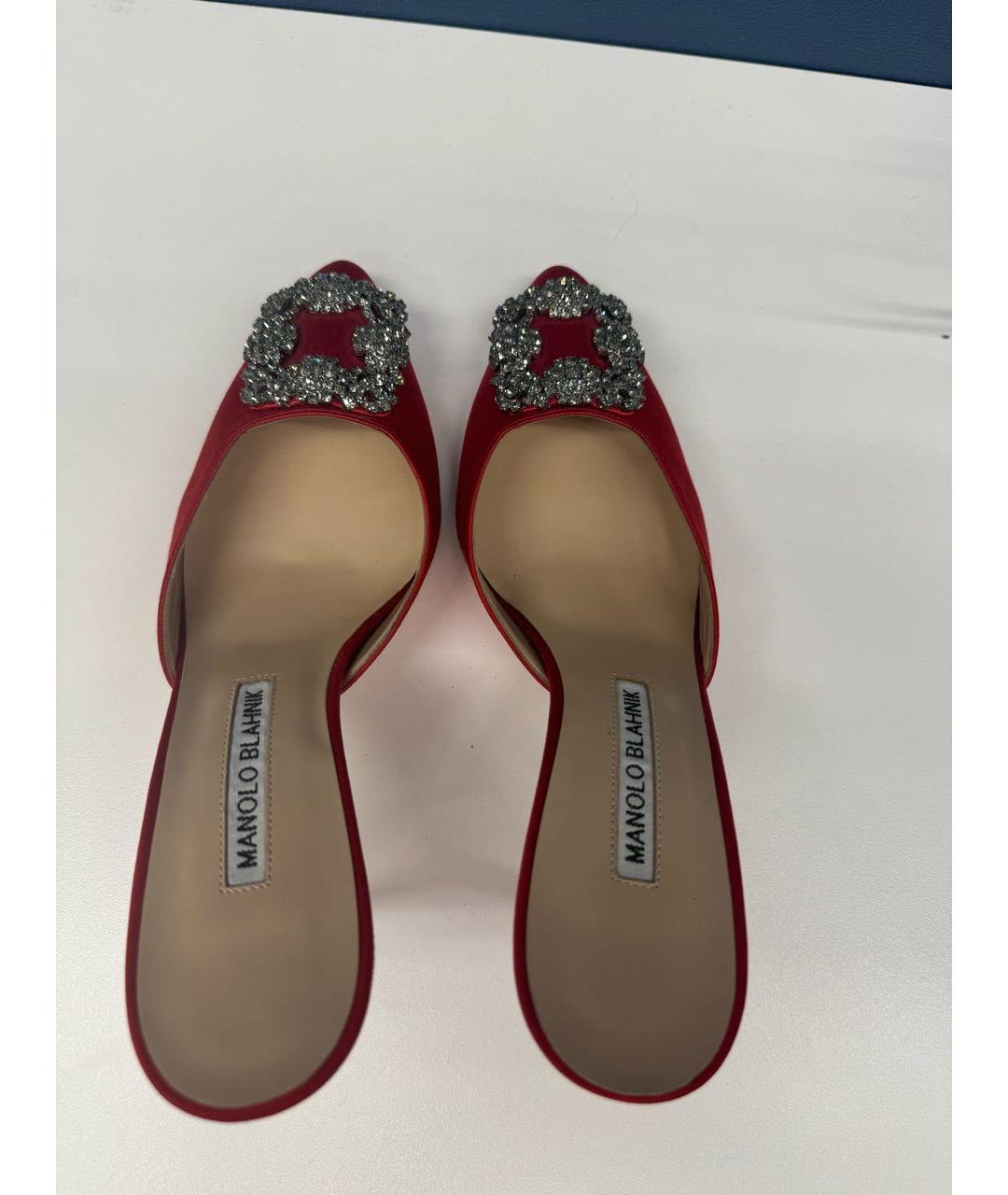 MANOLO BLAHNIK Красные текстильные мюли, фото 3