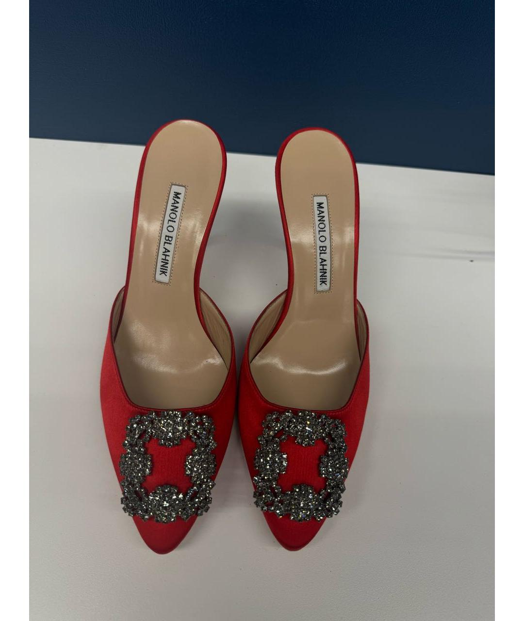 MANOLO BLAHNIK Красные текстильные мюли, фото 2