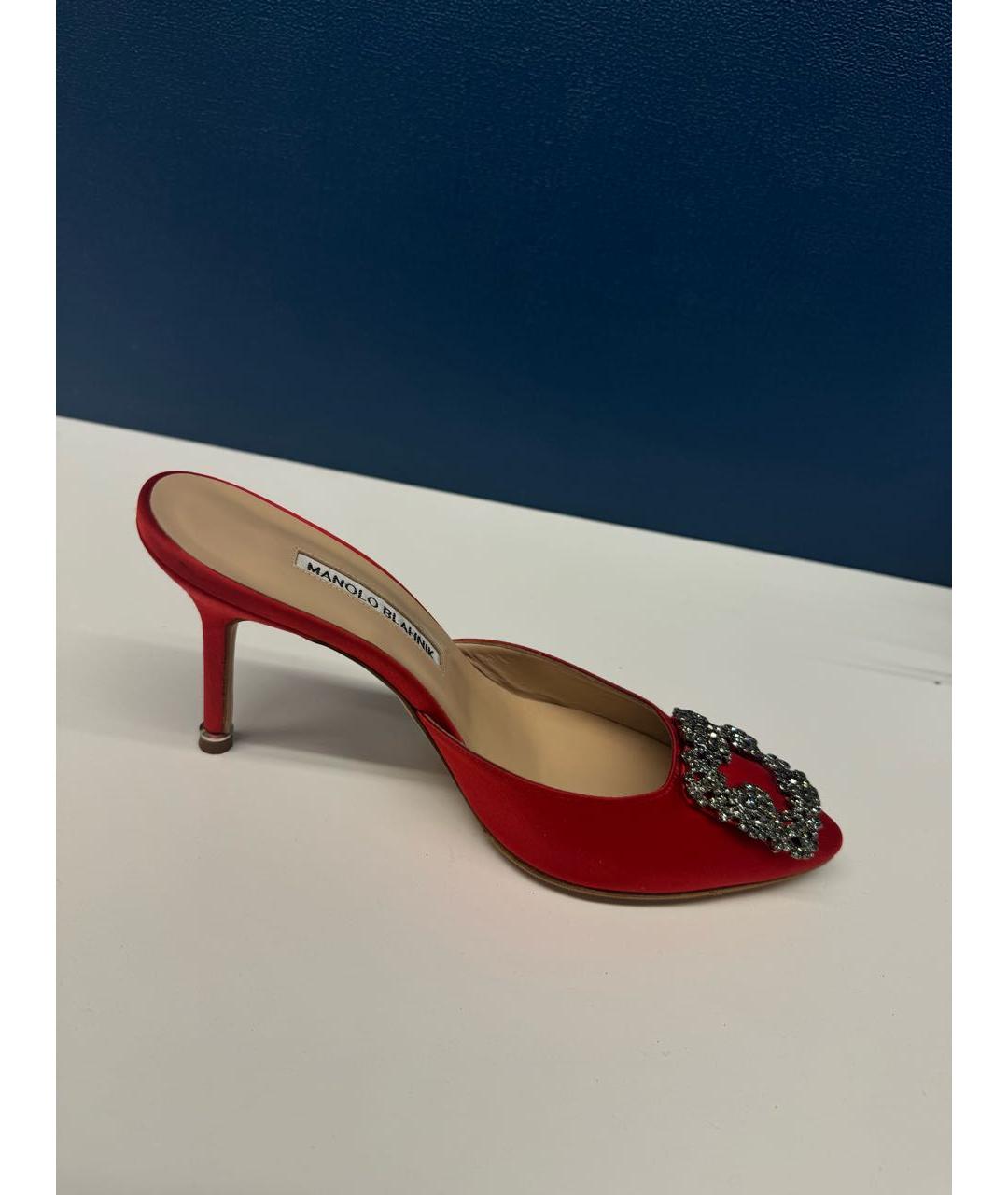 MANOLO BLAHNIK Красные текстильные мюли, фото 6