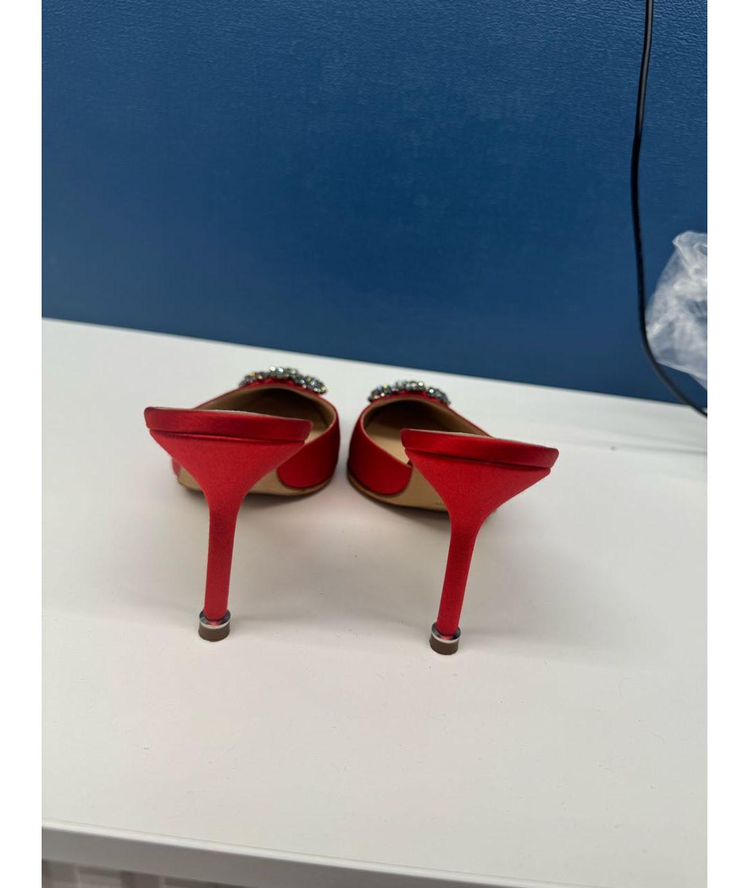 MANOLO BLAHNIK Красные текстильные мюли, фото 4
