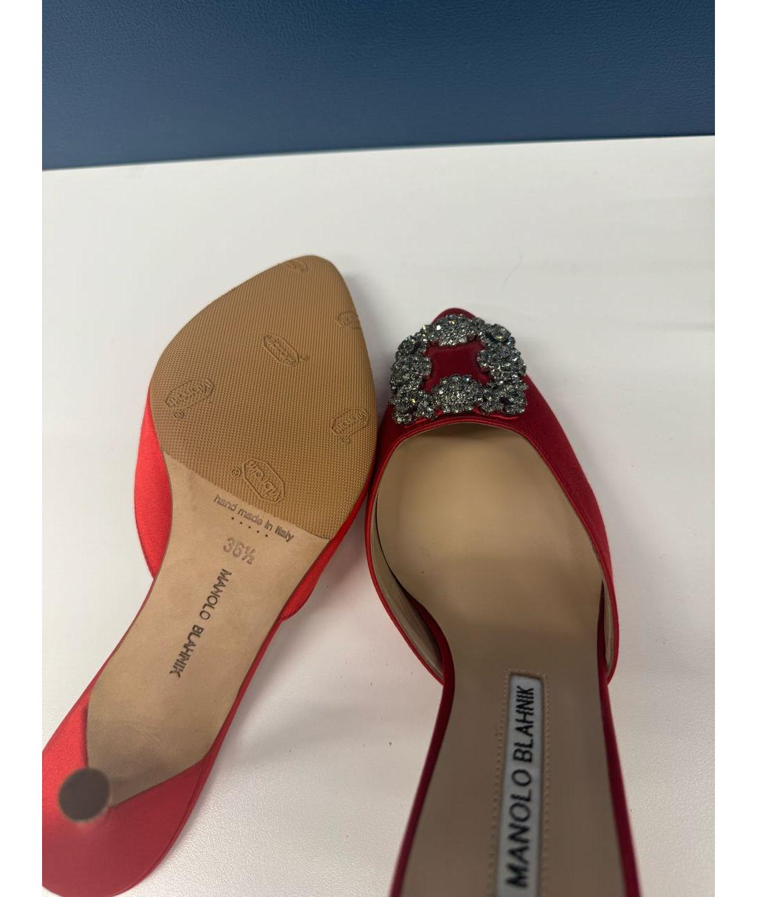 MANOLO BLAHNIK Красные текстильные мюли, фото 5