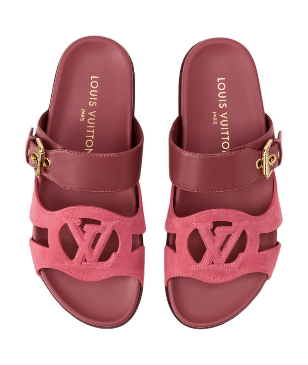 LOUIS VUITTON Бордовые кожаные шлепанцы, фото 4