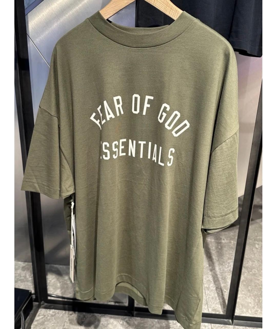 FEAR OF GOD ESSENTIALS Хаки хлопковая футболка, фото 3