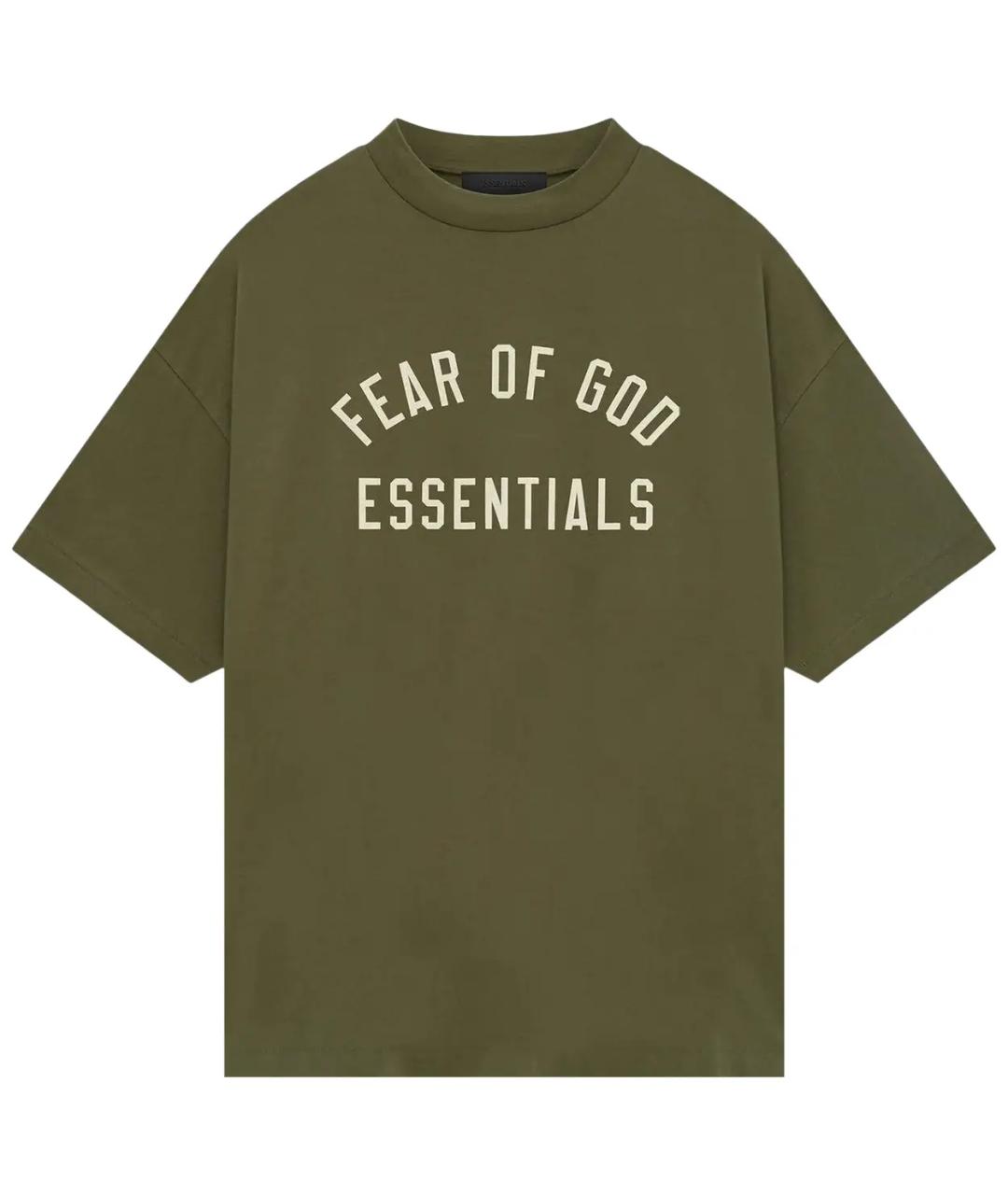 FEAR OF GOD ESSENTIALS Хаки хлопковая футболка, фото 4