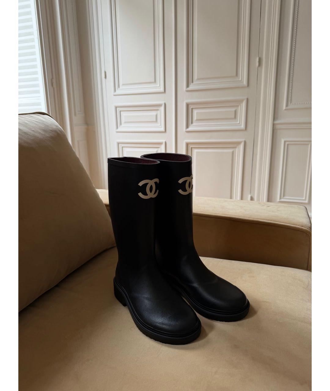 CHANEL Черные резиновые сапоги, фото 2
