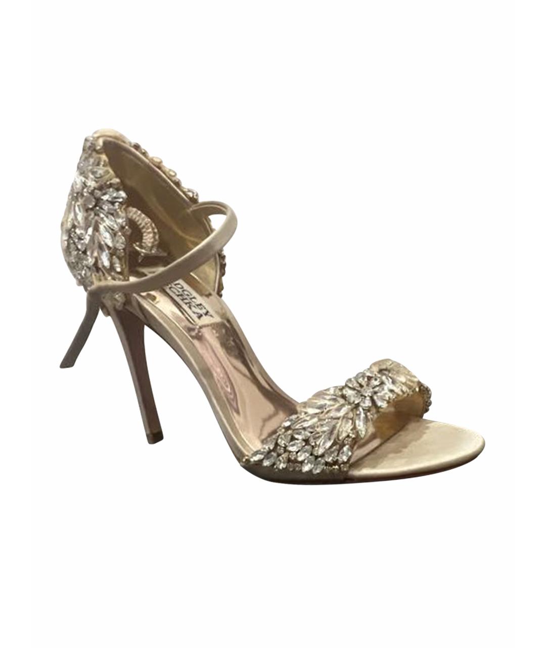 BADGLEY MISCHKA Бежевые текстильные босоножки, фото 1
