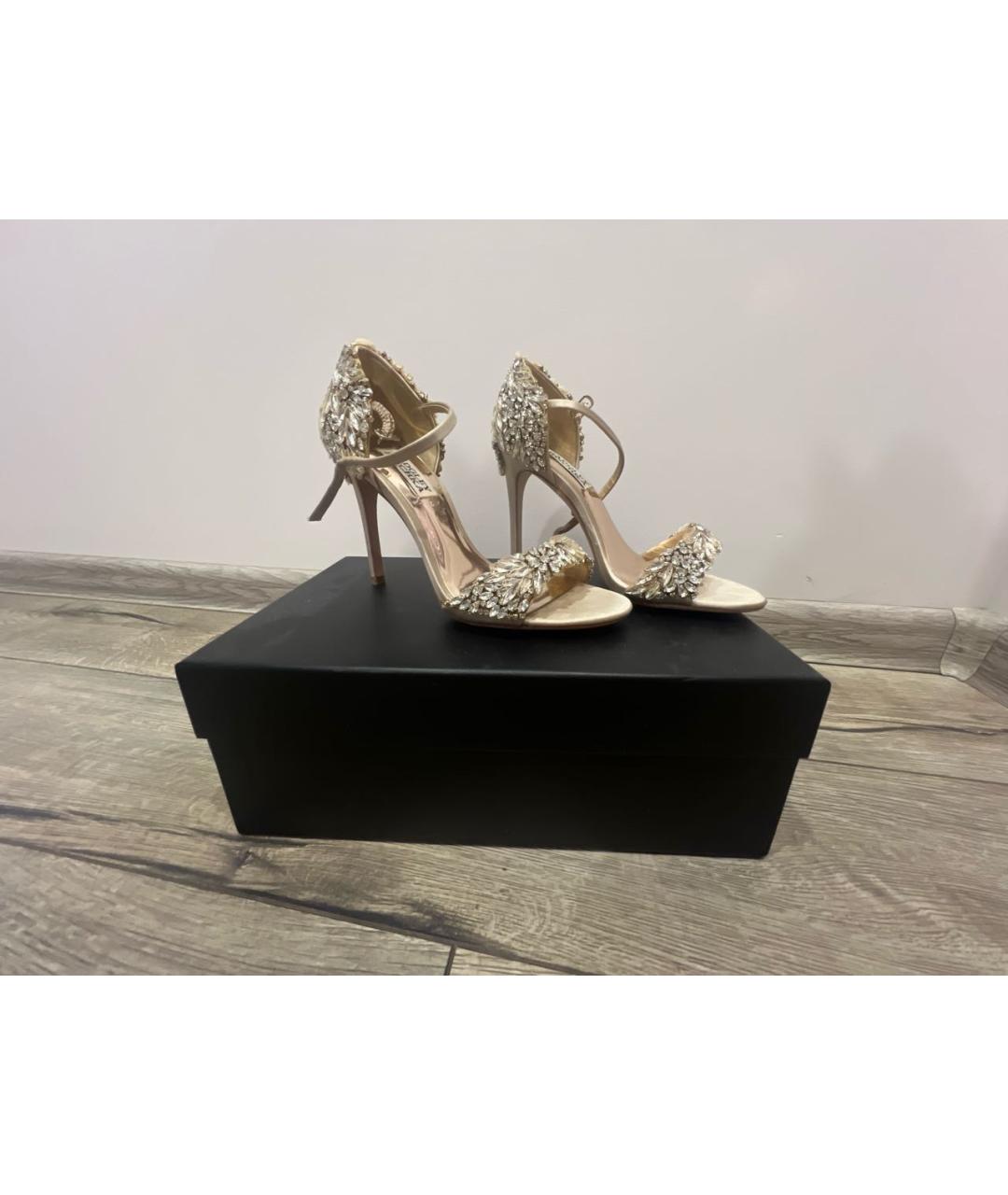 BADGLEY MISCHKA Бежевые текстильные босоножки, фото 5