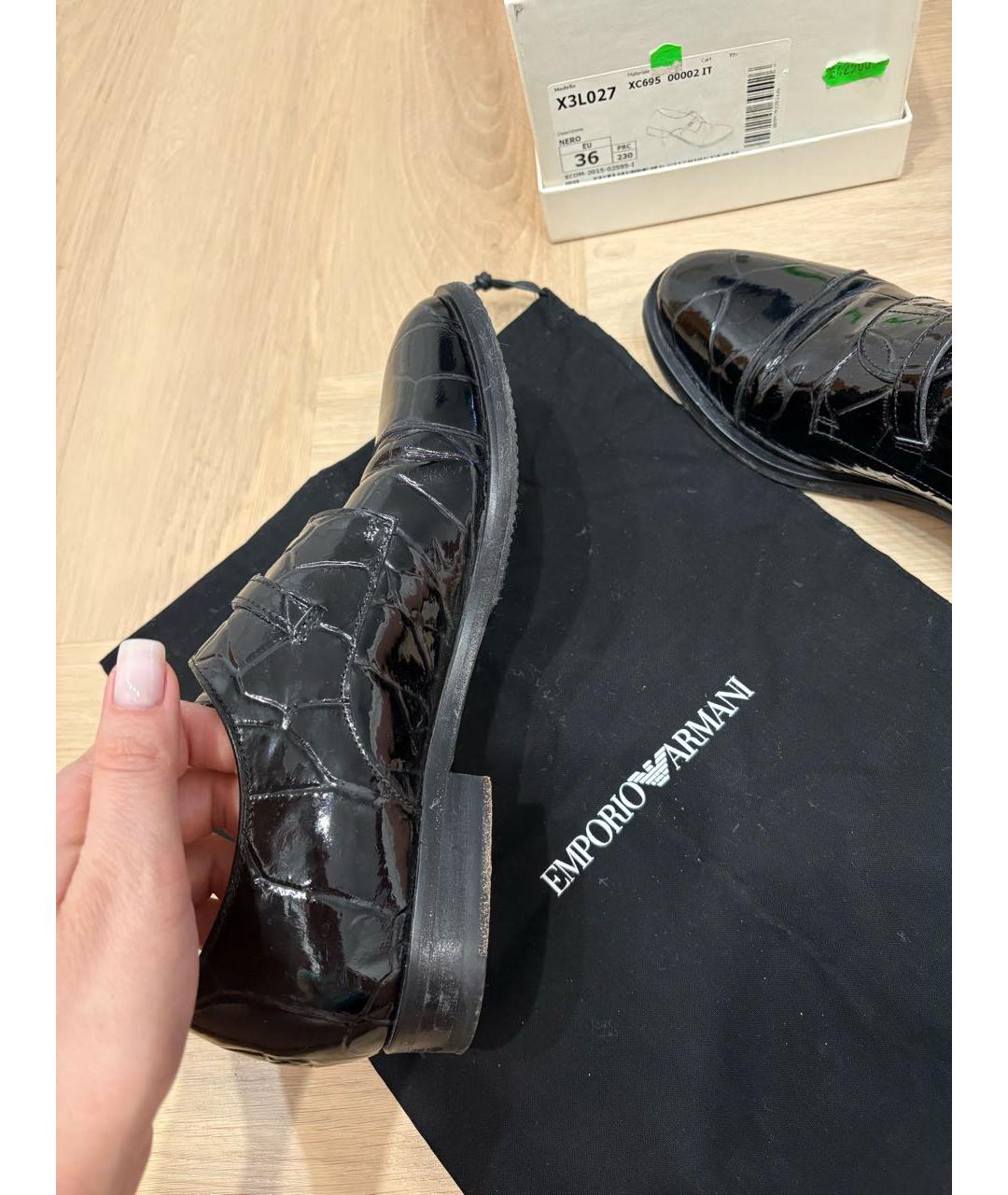 EMPORIO ARMANI Черные лоферы из лакированной кожи, фото 5