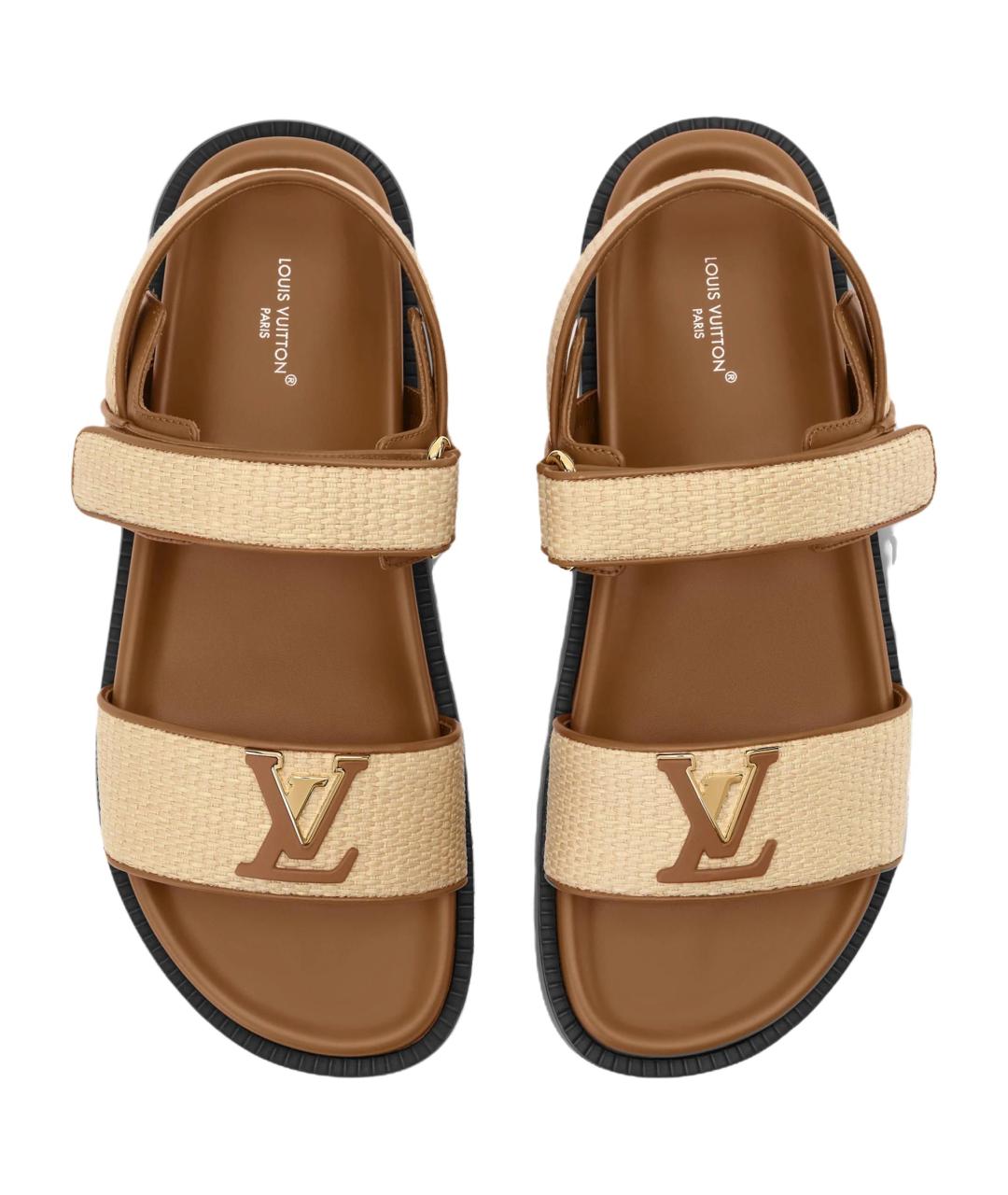 LOUIS VUITTON Коричневые текстильные сандалии, фото 4