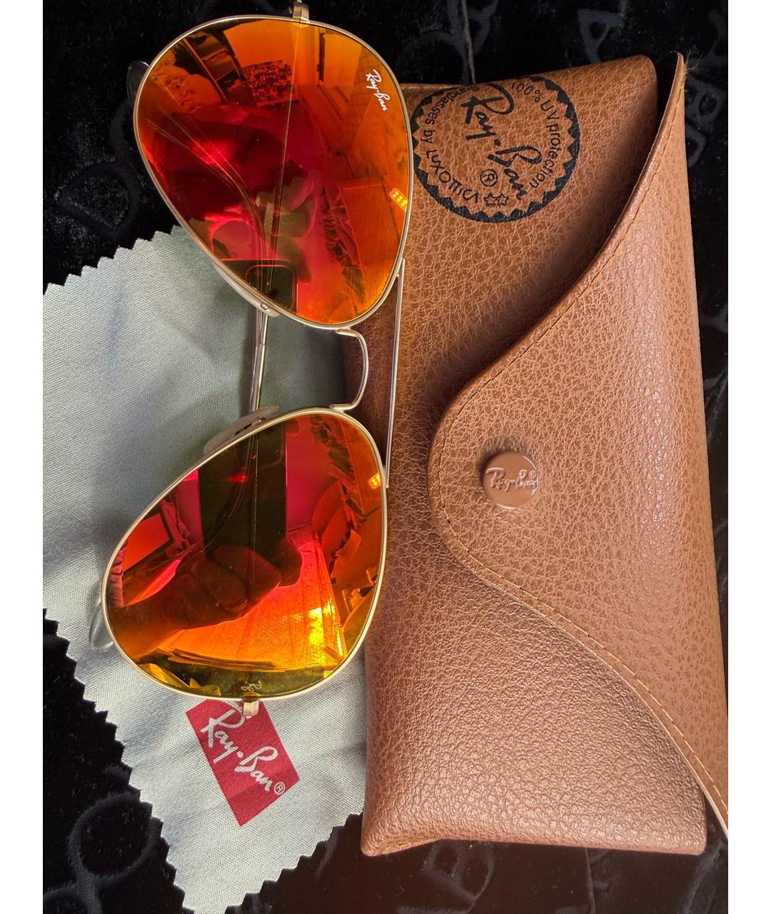 RAY BAN Золотые металлические солнцезащитные очки, фото 7
