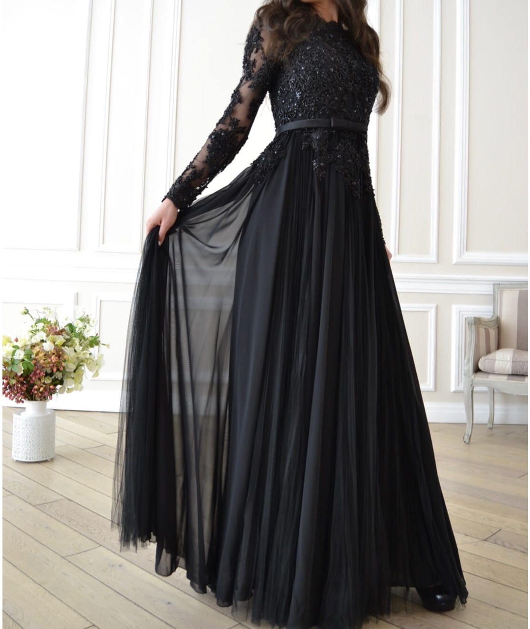 BADGLEY MISCHKA Черное шифоновое вечернее платье, фото 3