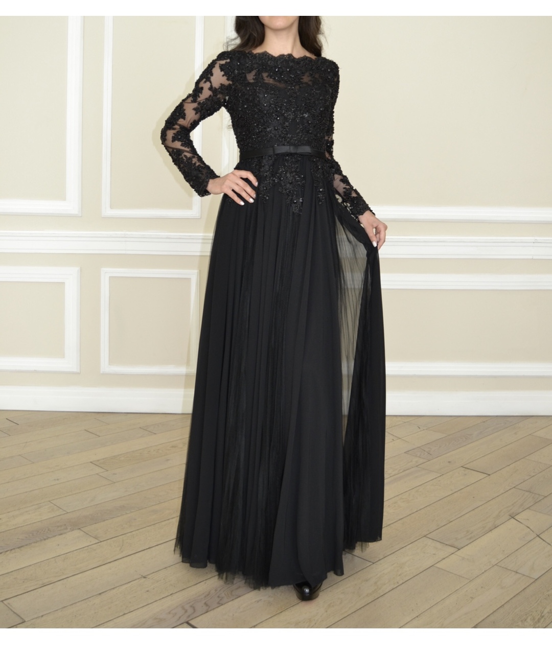 BADGLEY MISCHKA Черное шифоновое вечернее платье, фото 4