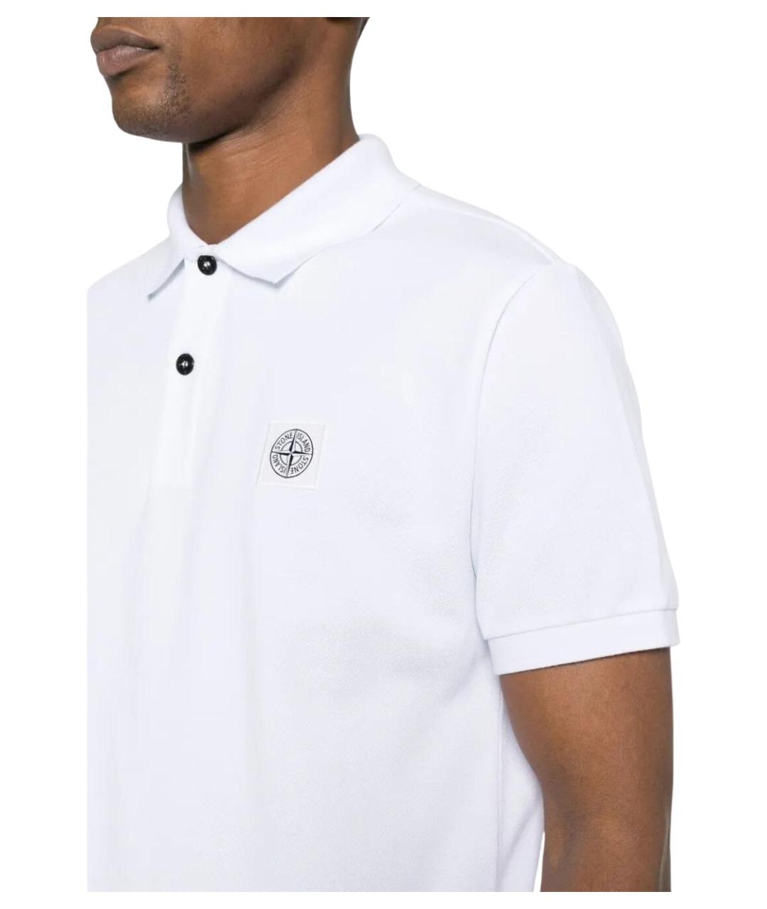 STONE ISLAND Белое хлопковое поло с коротким рукавом, фото 4