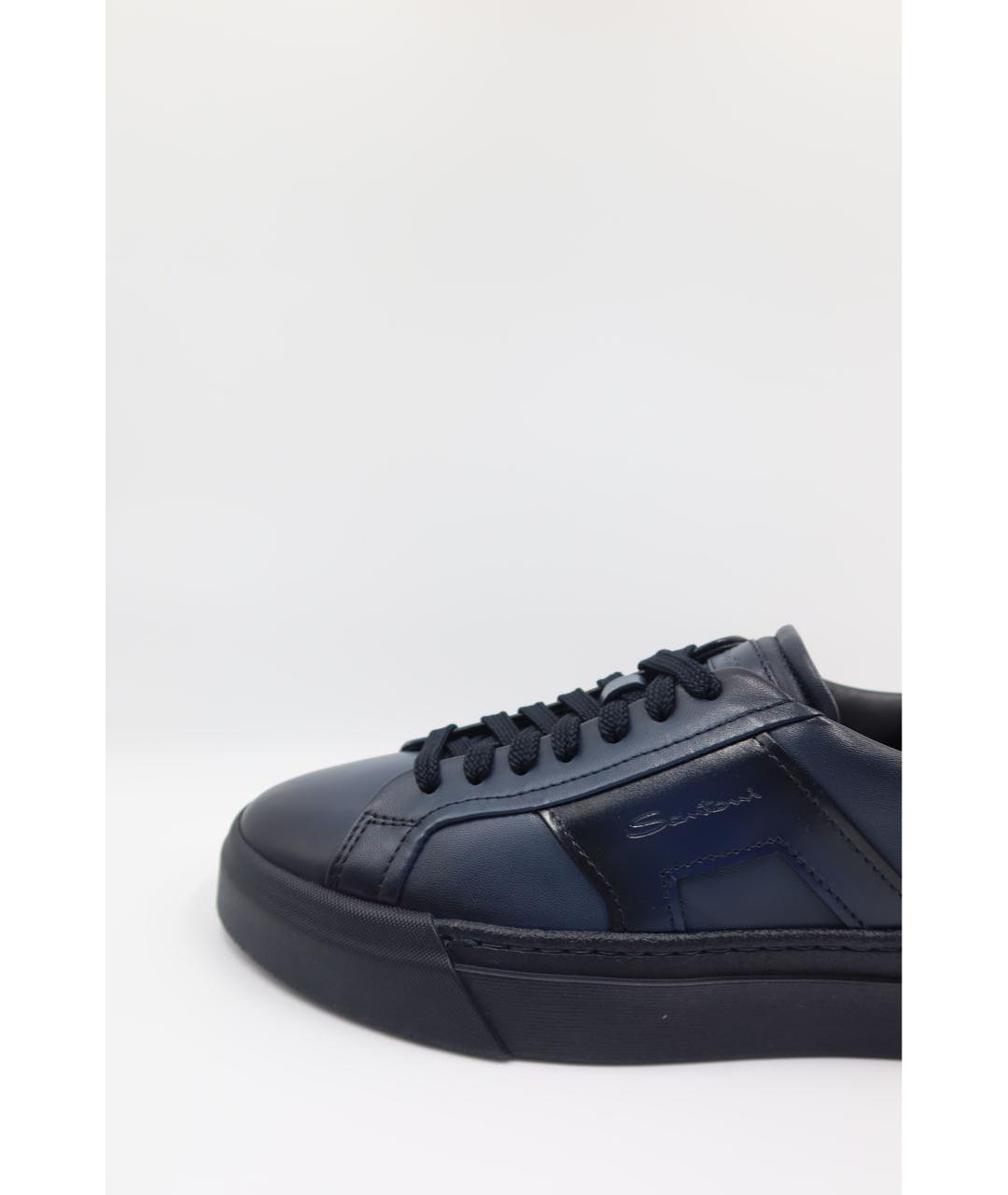 SANTONI Темно-синие кожаные низкие кроссовки / кеды, фото 3