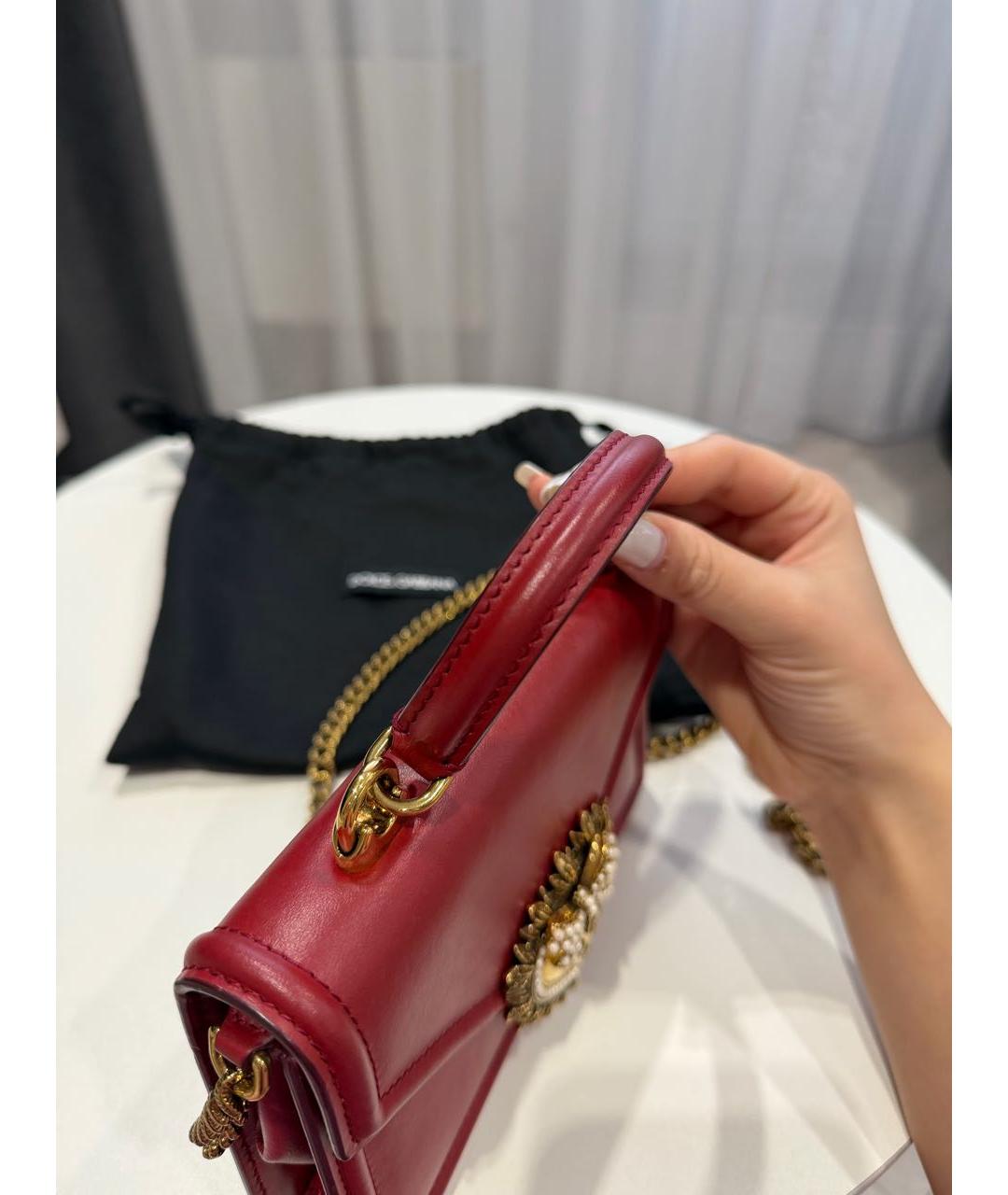 DOLCE&GABBANA Бордовая кожаная сумка с короткими ручками, фото 5