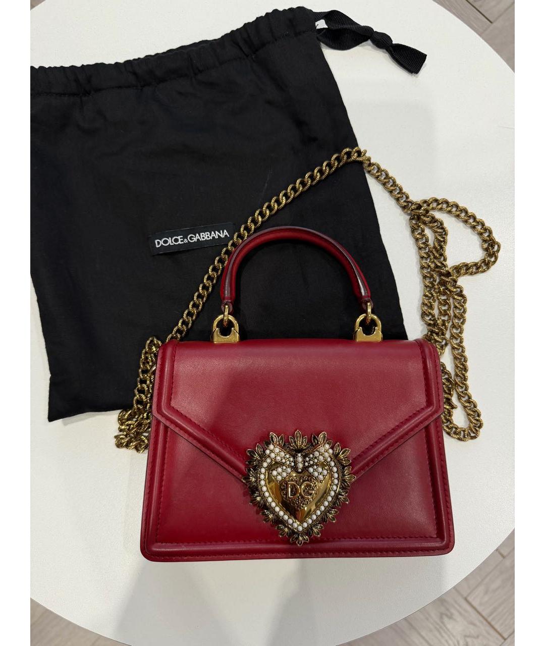 DOLCE&GABBANA Бордовая кожаная сумка с короткими ручками, фото 7