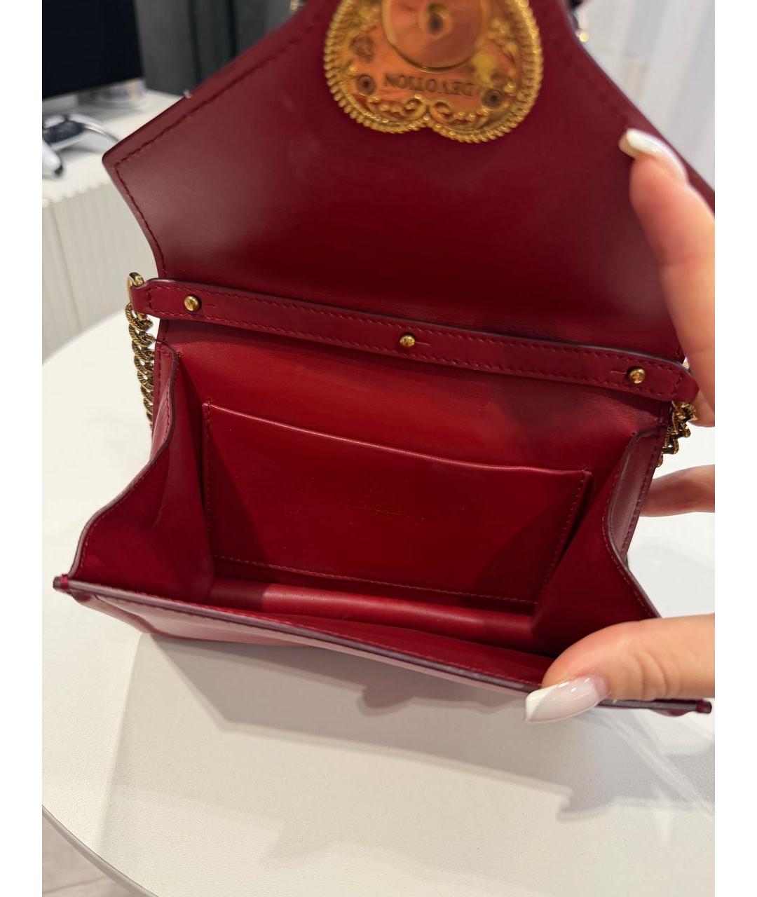 DOLCE&GABBANA Бордовая кожаная сумка с короткими ручками, фото 4