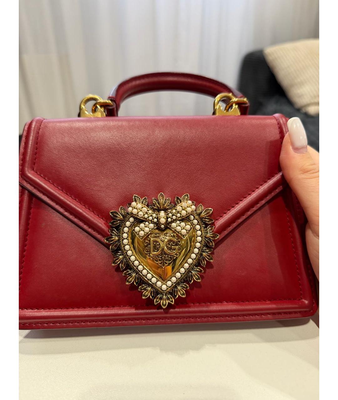 DOLCE&GABBANA Бордовая кожаная сумка с короткими ручками, фото 3