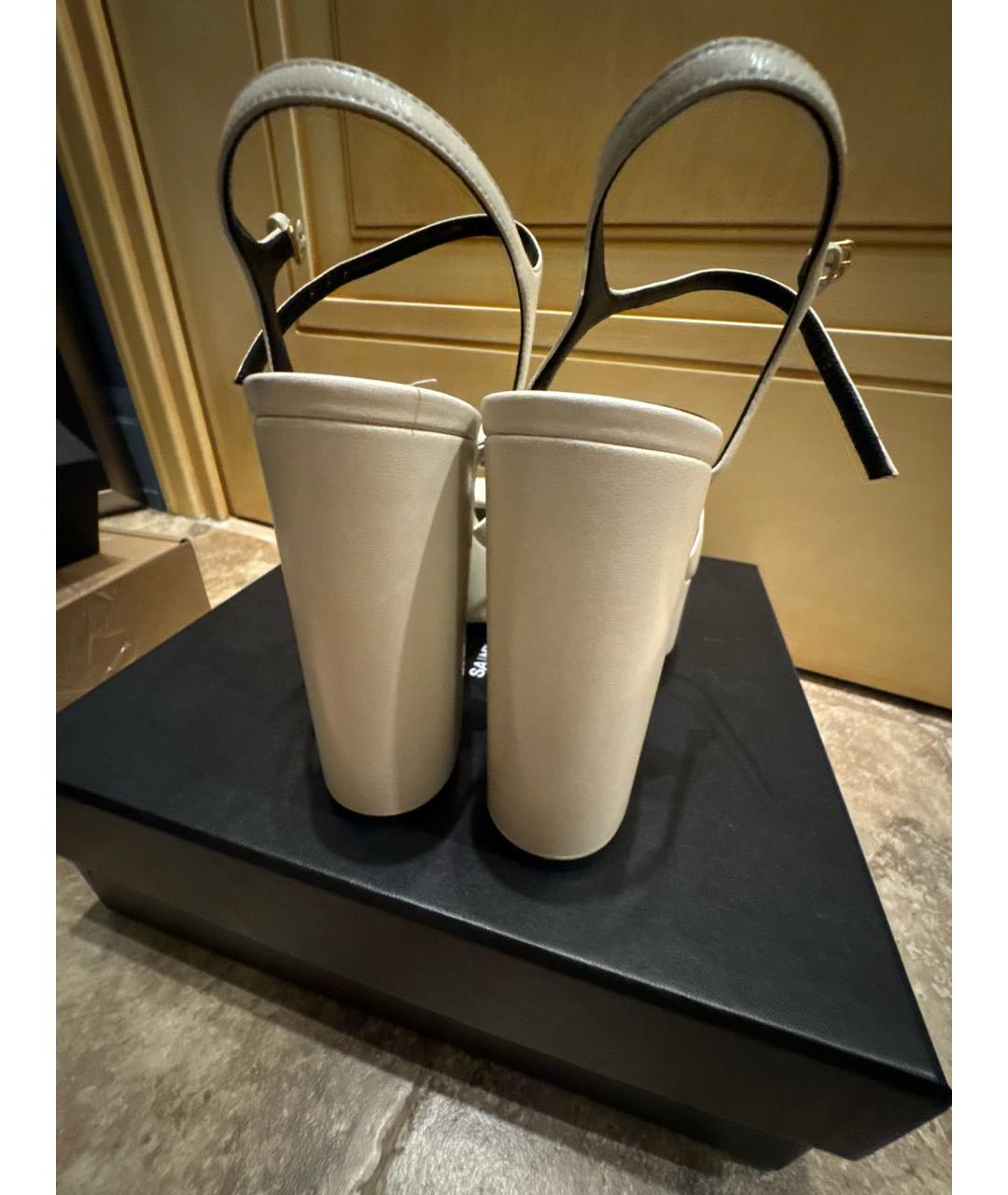 SAINT LAURENT Бежевые кожаные босоножки, фото 4