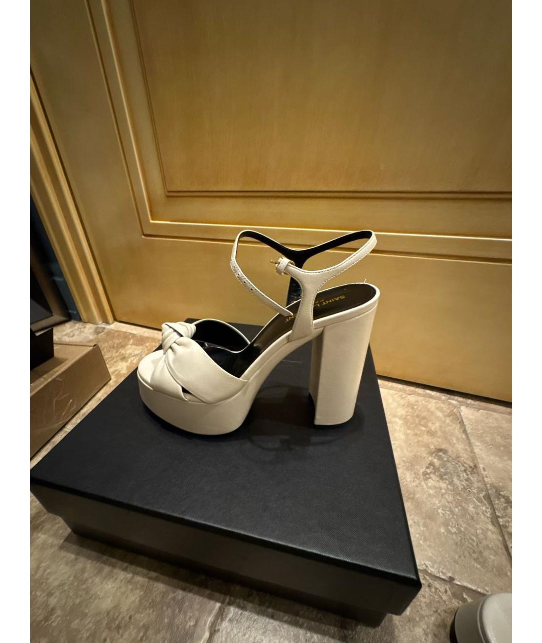 SAINT LAURENT Бежевые кожаные босоножки, фото 5