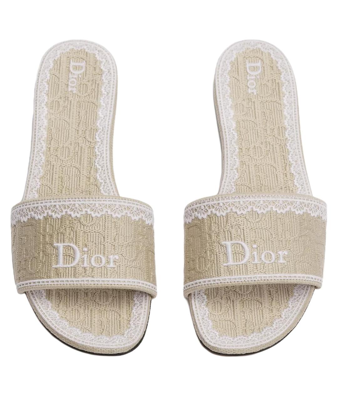 CHRISTIAN DIOR Бежевые текстильные шлепанцы, фото 4