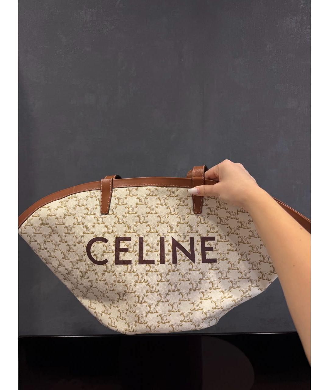 CELINE Бежевая кожаная сумка тоут, фото 2