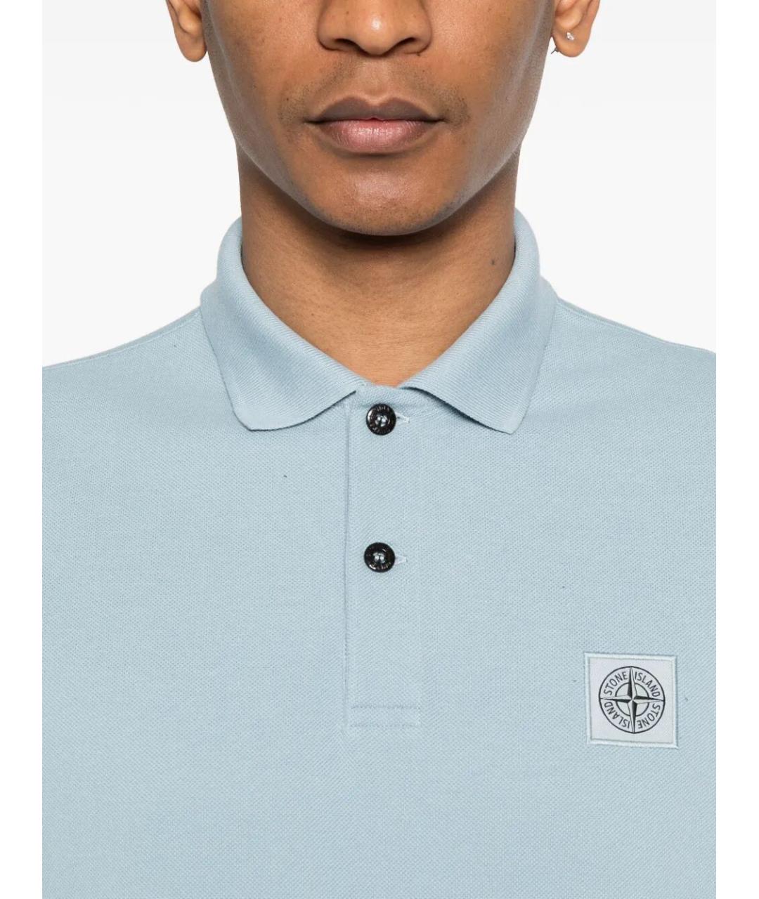 STONE ISLAND Синее хлопковое поло с коротким рукавом, фото 4