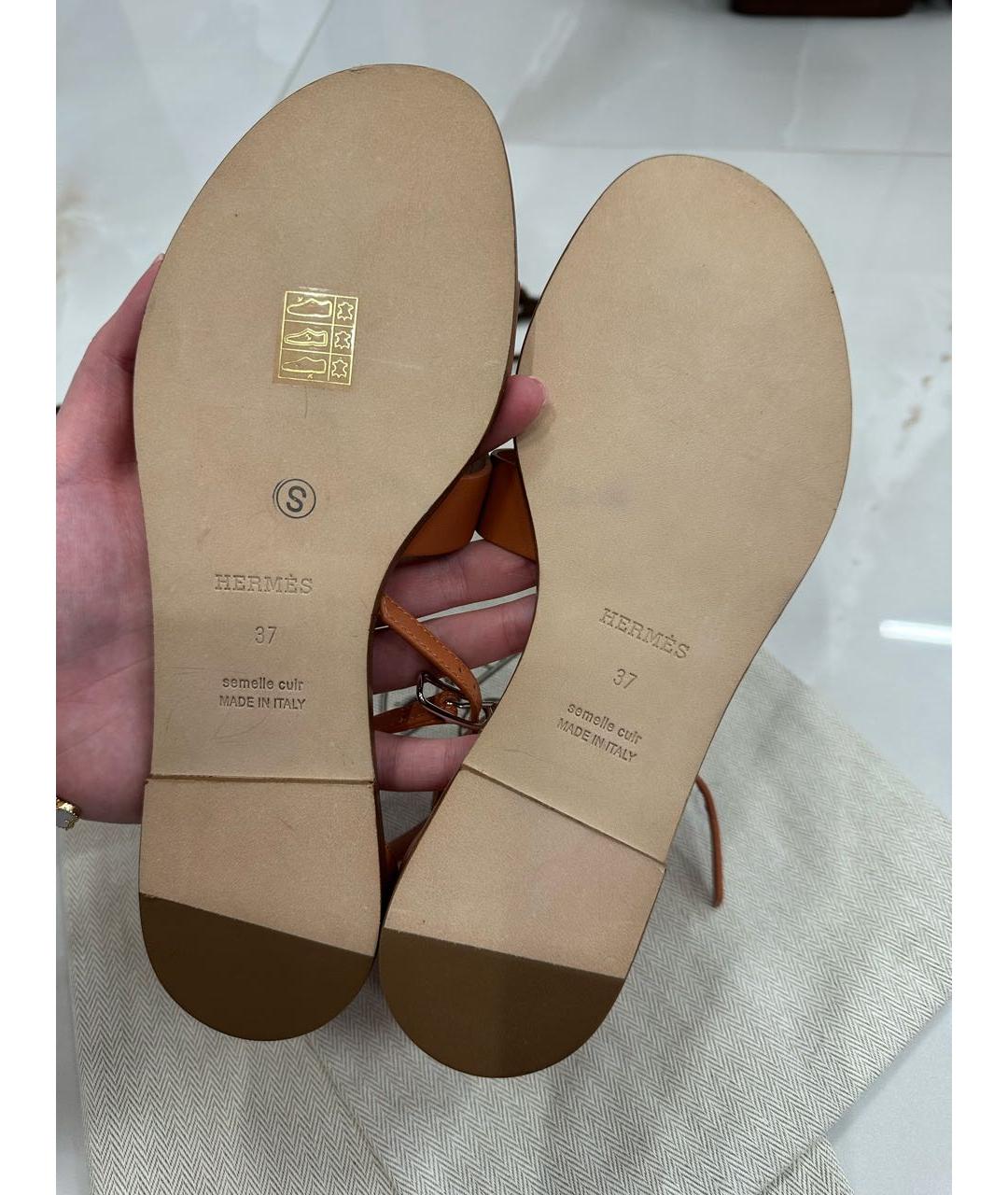 HERMES Оранжевые кожаные босоножки, фото 7