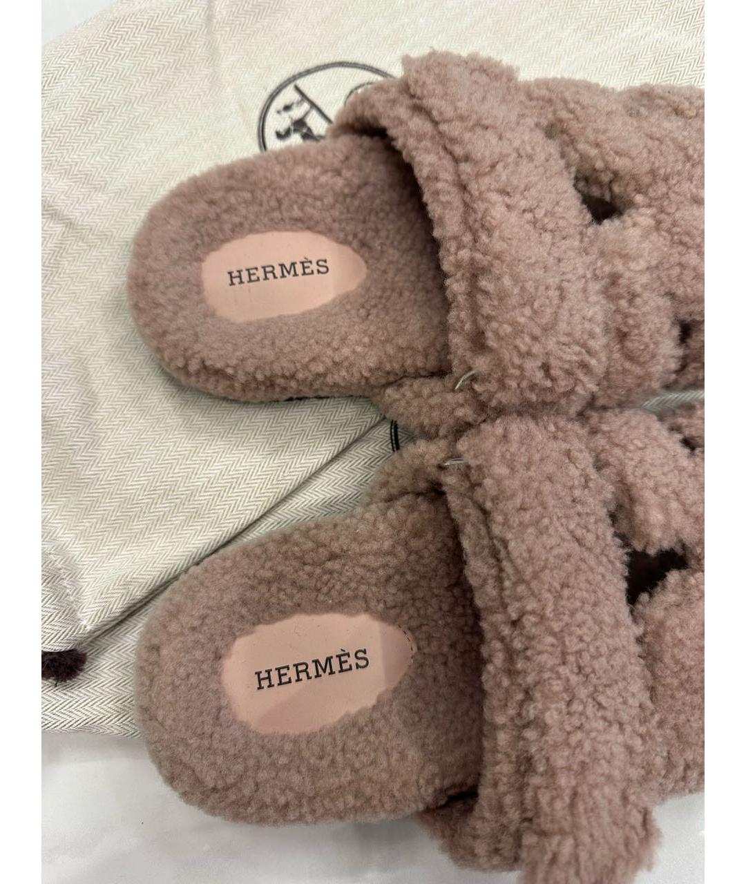 HERMES Розовые шлепанцы, фото 5