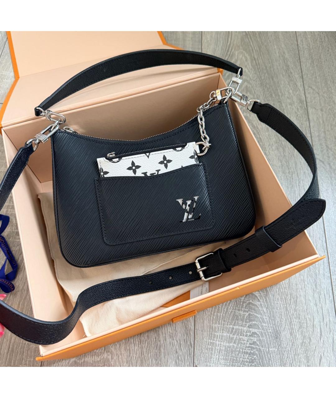LOUIS VUITTON Черная кожаная сумка через плечо, фото 8