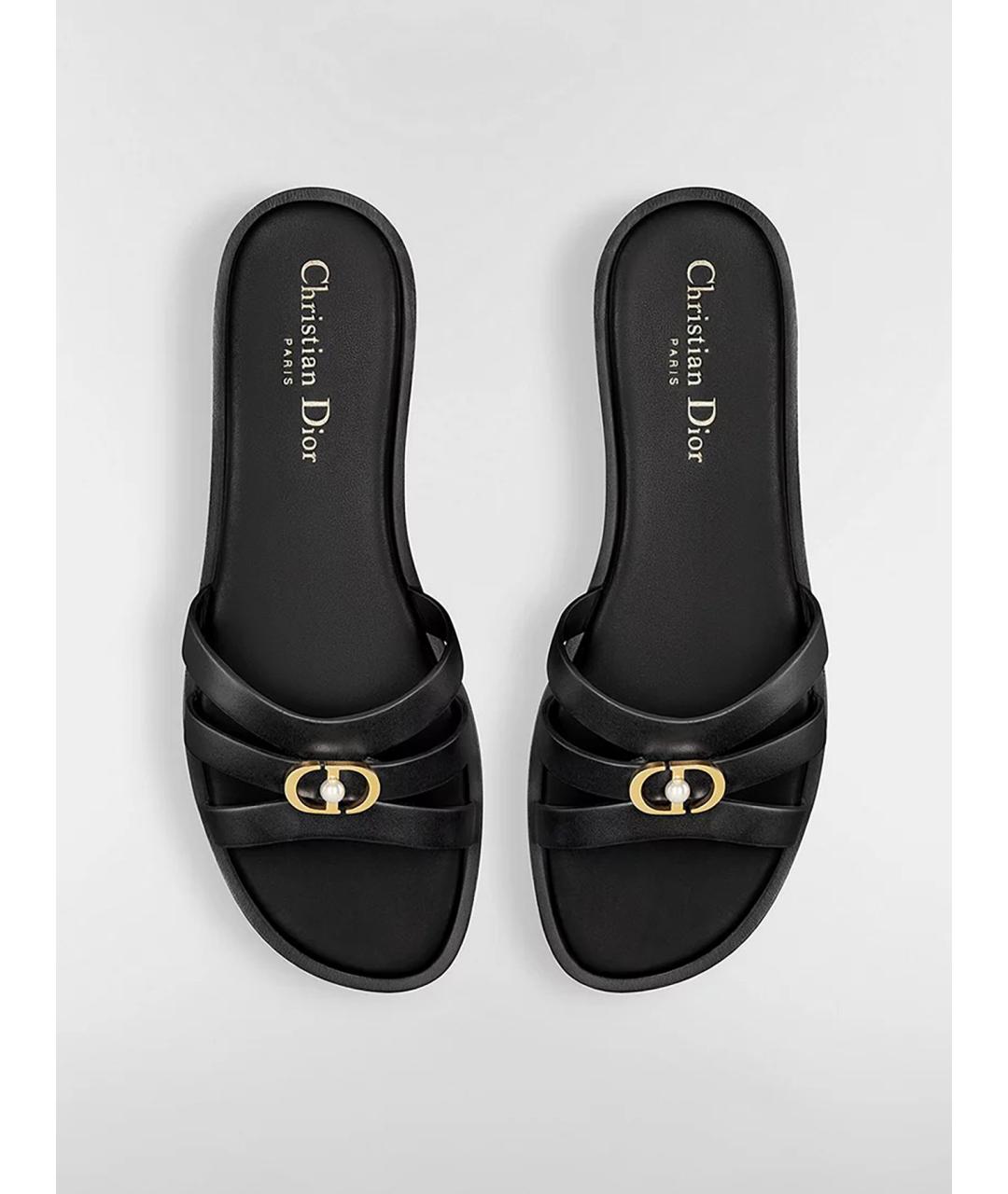 CHRISTIAN DIOR Черные кожаные шлепанцы, фото 3