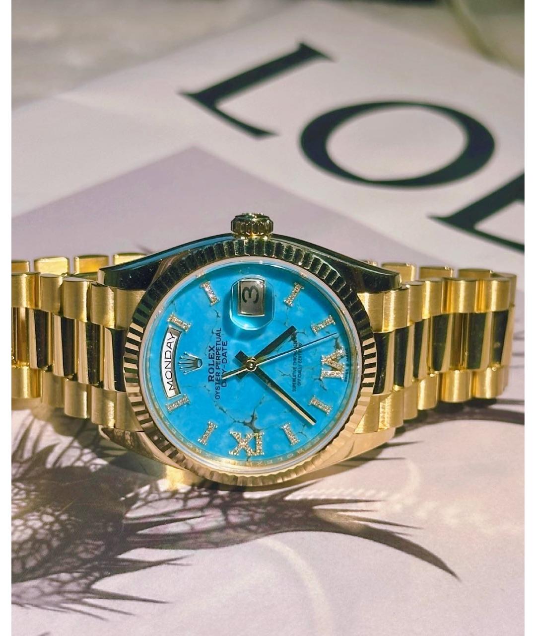 ROLEX Голубые часы из желтого золота, фото 3