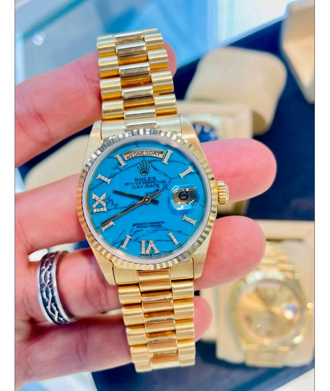 ROLEX Голубые часы из желтого золота, фото 5