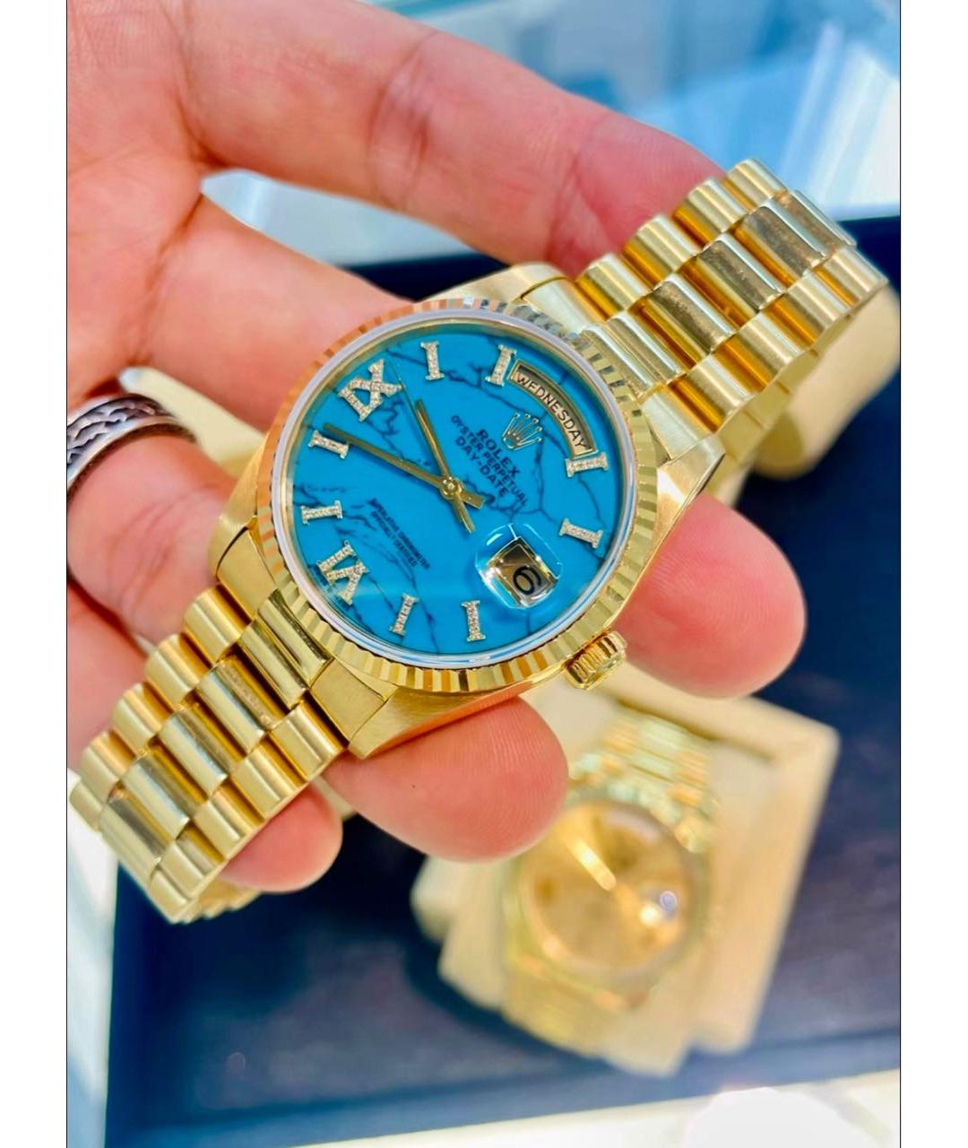 ROLEX Голубые часы из желтого золота, фото 4